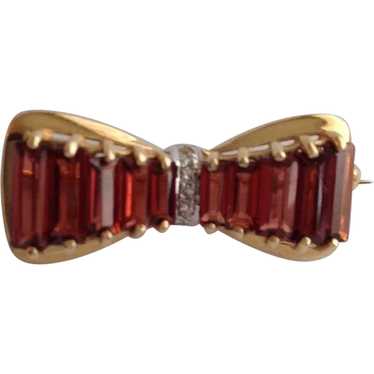 Pink Tourmaline Diamond Ribbon Brooch 14k - image 1