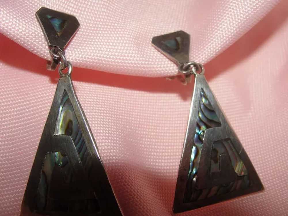 Silver Triangles with Abalone Screw Back Earrings… - image 1