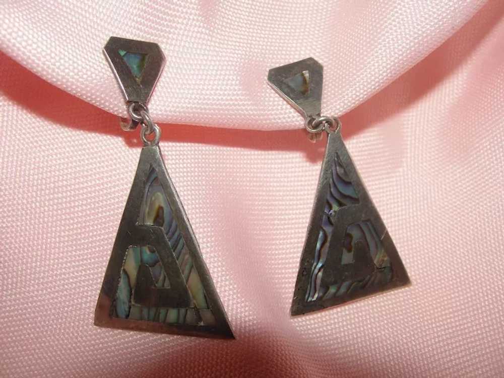 Silver Triangles with Abalone Screw Back Earrings… - image 2