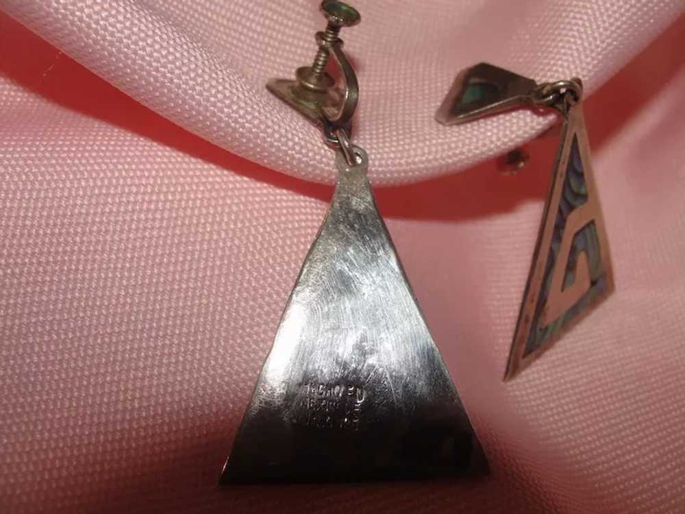 Silver Triangles with Abalone Screw Back Earrings… - image 3