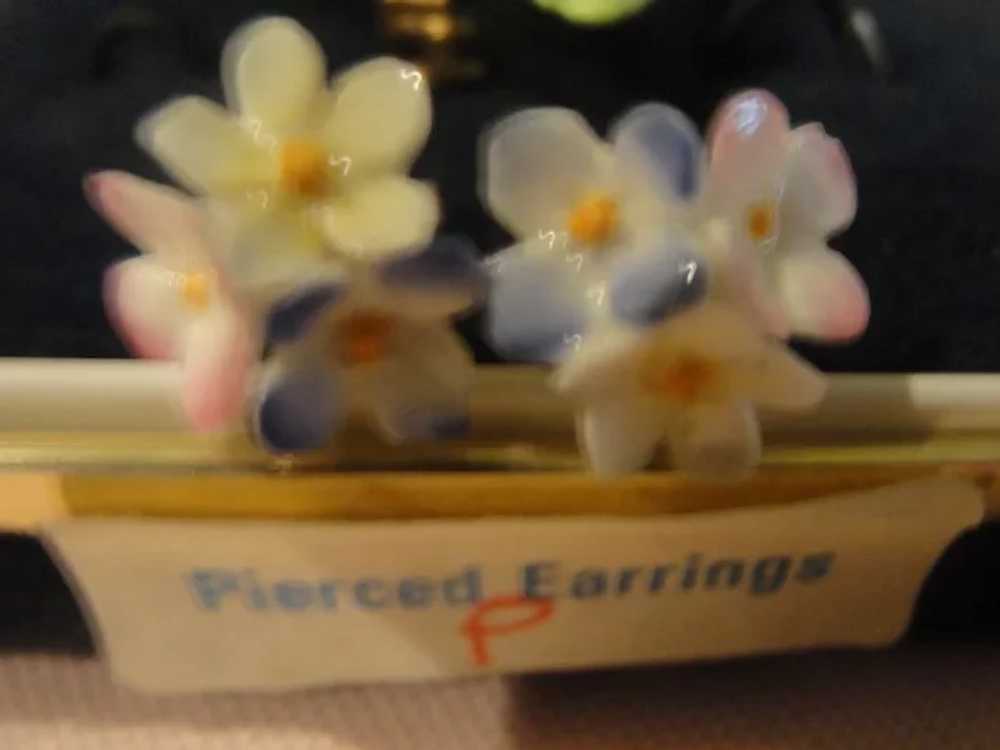 Coalport Pink Rose Pin and Pierced Earrings - Fre… - image 3