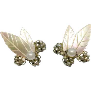 Haskell  Floral Cluster Earrings with Baroque Pea… - image 1