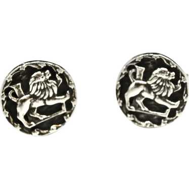 Embossed Heraldic Lion Sterling Silver Oxidized C… - image 1