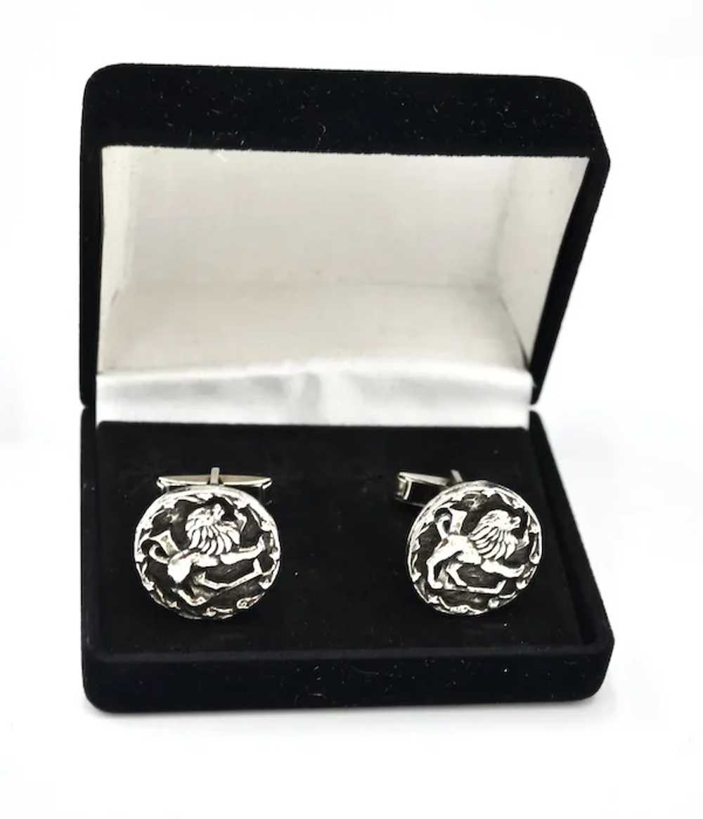 Embossed Heraldic Lion Sterling Silver Oxidized C… - image 3
