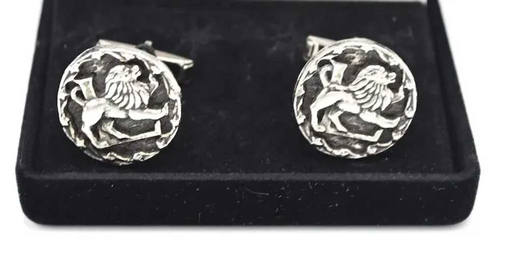 Embossed Heraldic Lion Sterling Silver Oxidized C… - image 4