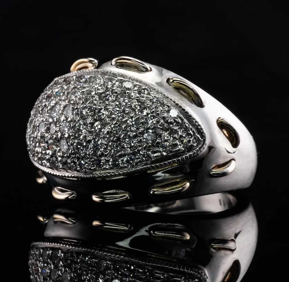 Diamond Ring Domed 14K White Gold Band Vintage 1.… - image 10
