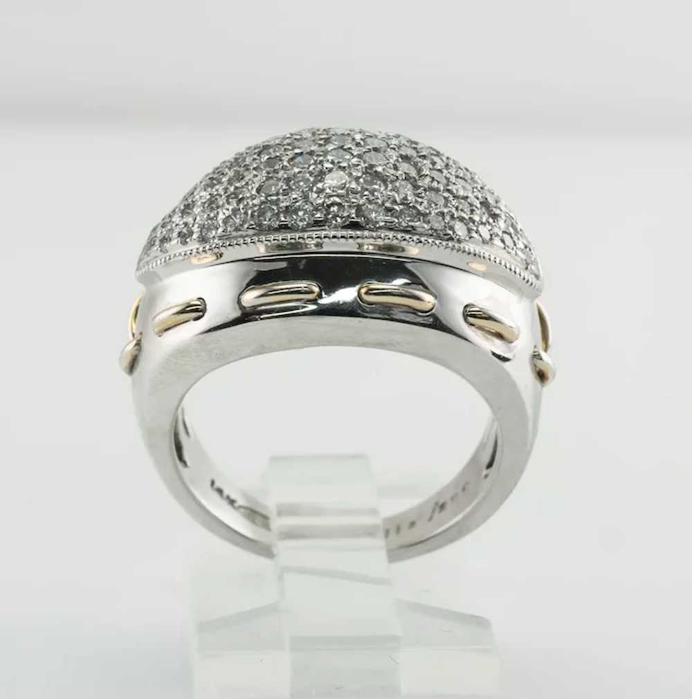 Diamond Ring Domed 14K White Gold Band Vintage 1.… - image 12