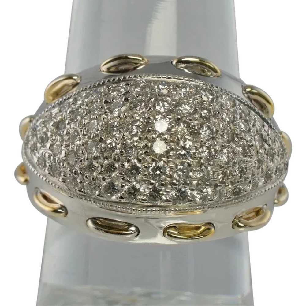 Diamond Ring Domed 14K White Gold Band Vintage 1.… - image 1
