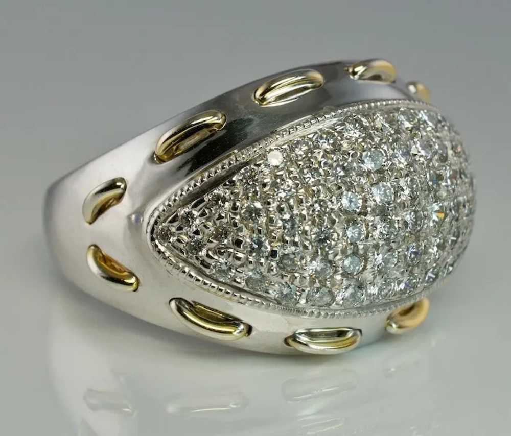 Diamond Ring Domed 14K White Gold Band Vintage 1.… - image 9