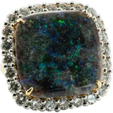 Diamond & Black Opal Ring 14K Gold Cocktail - image 1