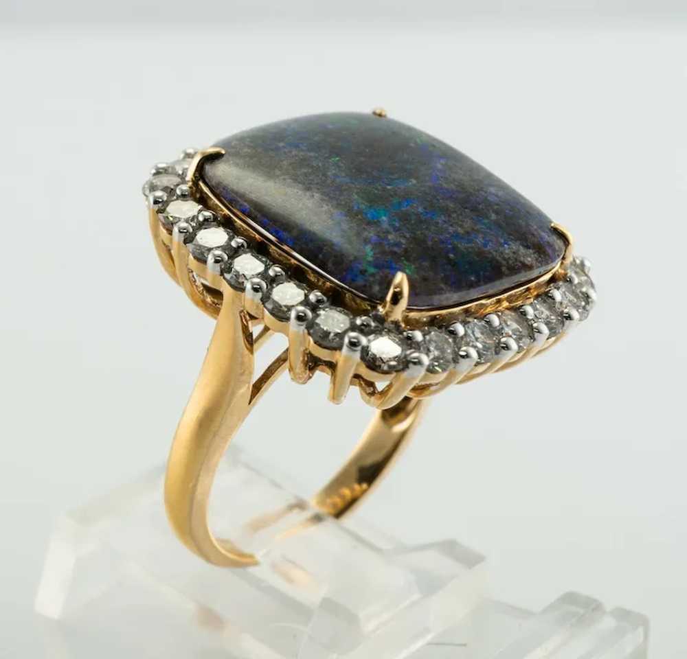 Diamond & Black Opal Ring 14K Gold Cocktail - image 5