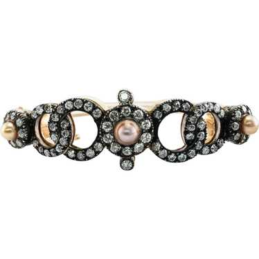 Victorian Diamond Pearl Bracelet 14K Gold & Silve… - image 1