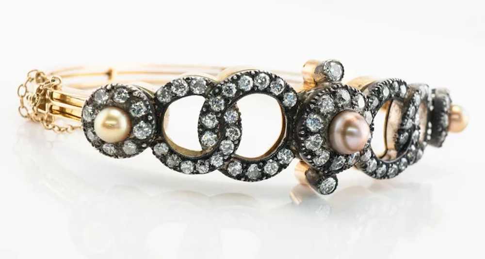 Victorian Diamond Pearl Bracelet 14K Gold & Silve… - image 2
