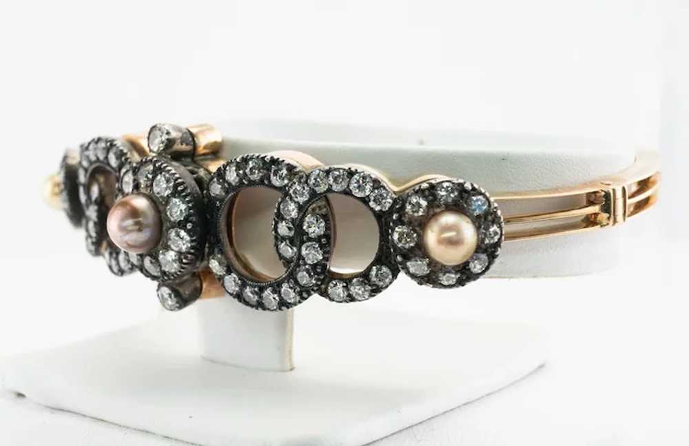 Victorian Diamond Pearl Bracelet 14K Gold & Silve… - image 3