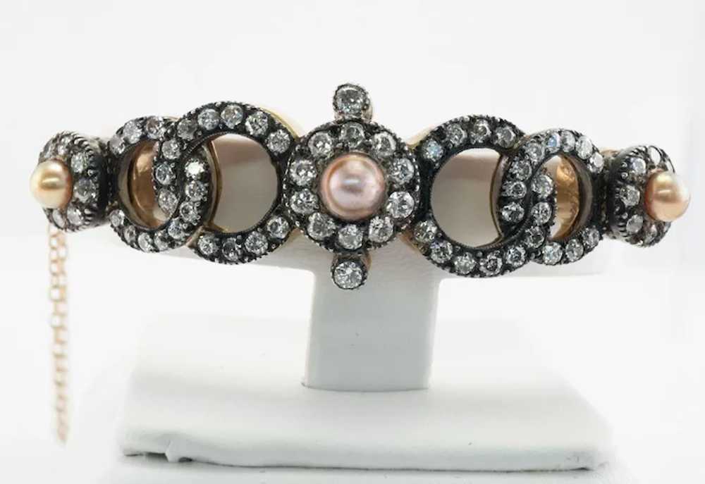Victorian Diamond Pearl Bracelet 14K Gold & Silve… - image 4