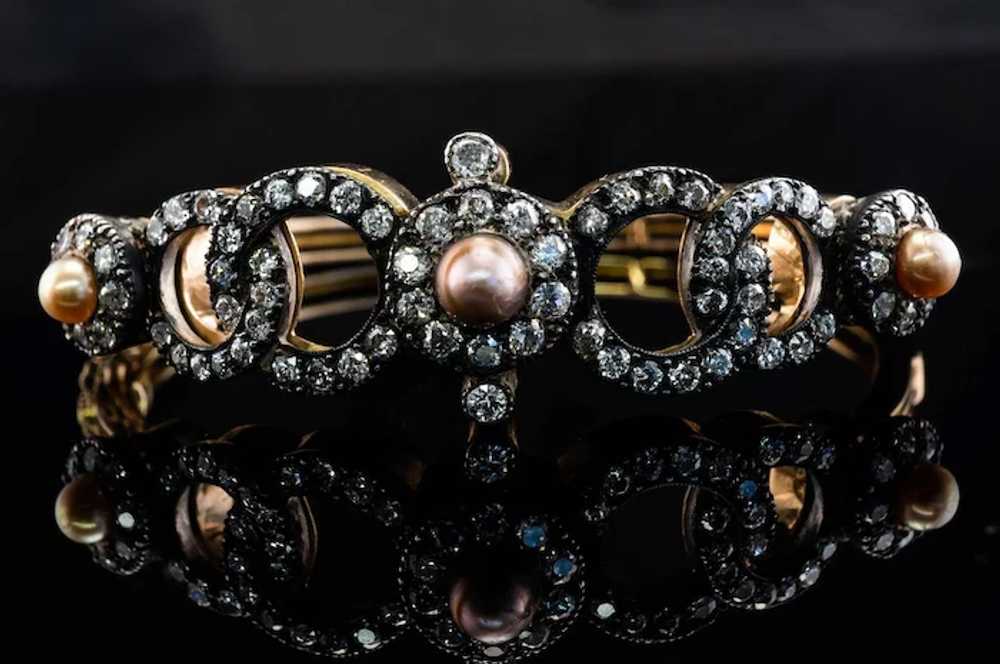 Victorian Diamond Pearl Bracelet 14K Gold & Silve… - image 5
