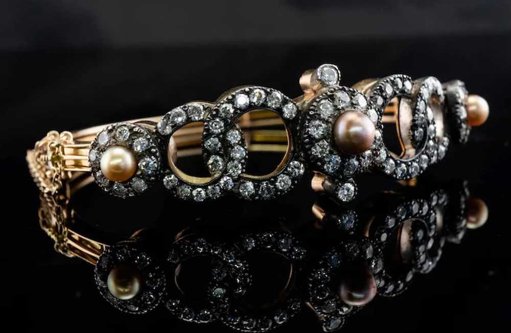 Victorian Diamond Pearl Bracelet 14K Gold & Silve… - image 7