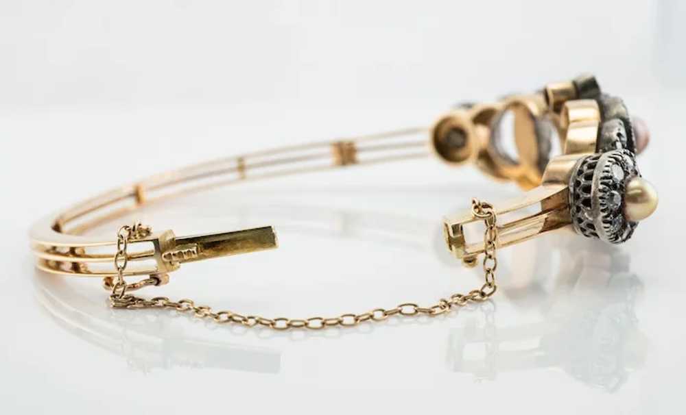 Victorian Diamond Pearl Bracelet 14K Gold & Silve… - image 8