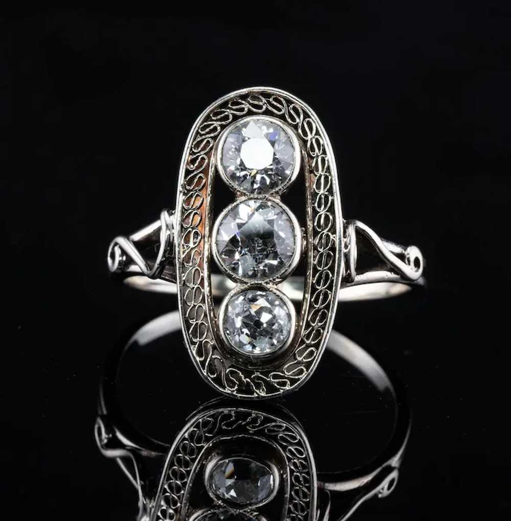 Old mine Diamond Ring 14K White Gold Art Deco 1.3… - image 10