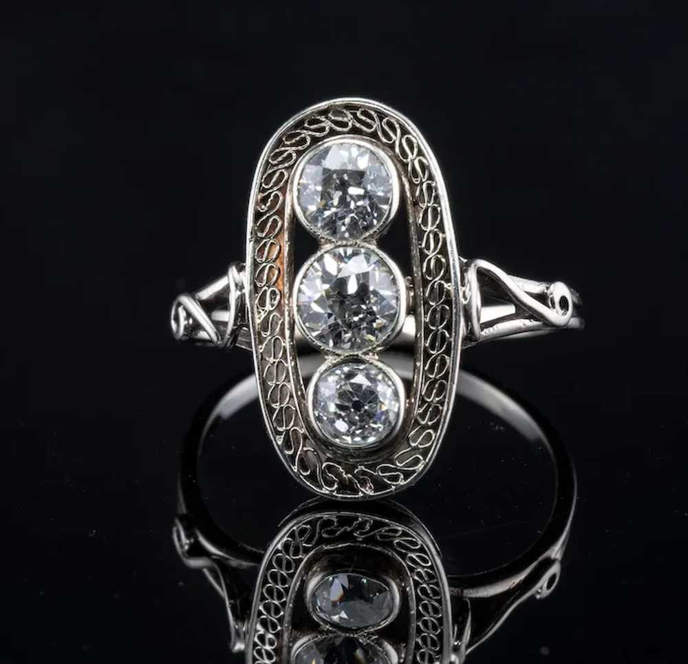 Old mine Diamond Ring 14K White Gold Art Deco 1.3… - image 2