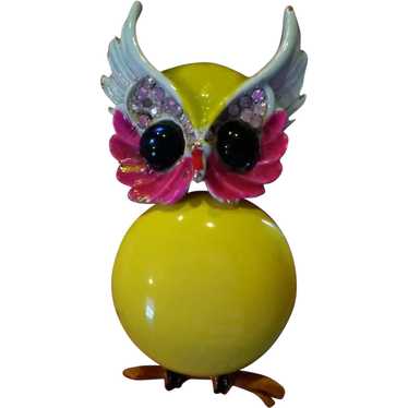 Signed "Art" Enameled Owl Brooch