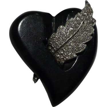 LMD Signed Rhinestone Heart Pin, Vintage Heart Jewelry, Rhinestone