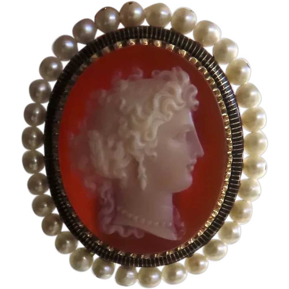 Hard Stone Cameo Superbly Carved Profile Woman Pe… - image 1