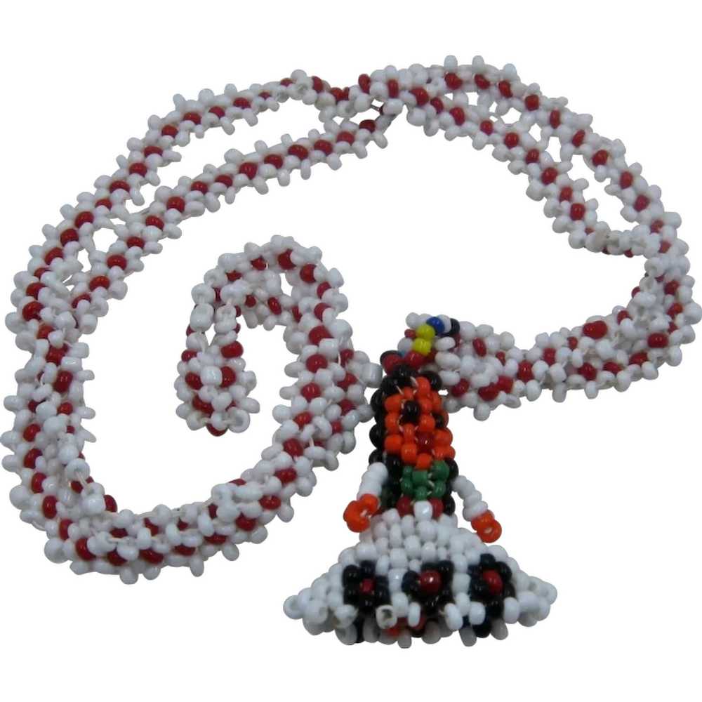 Beaded Navajo Woman Necklace Flower Bead Chain 24" - image 1