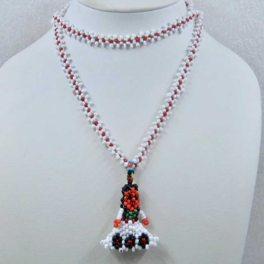 Beaded Navajo Woman Necklace Flower Bead Chain 24" - image 2