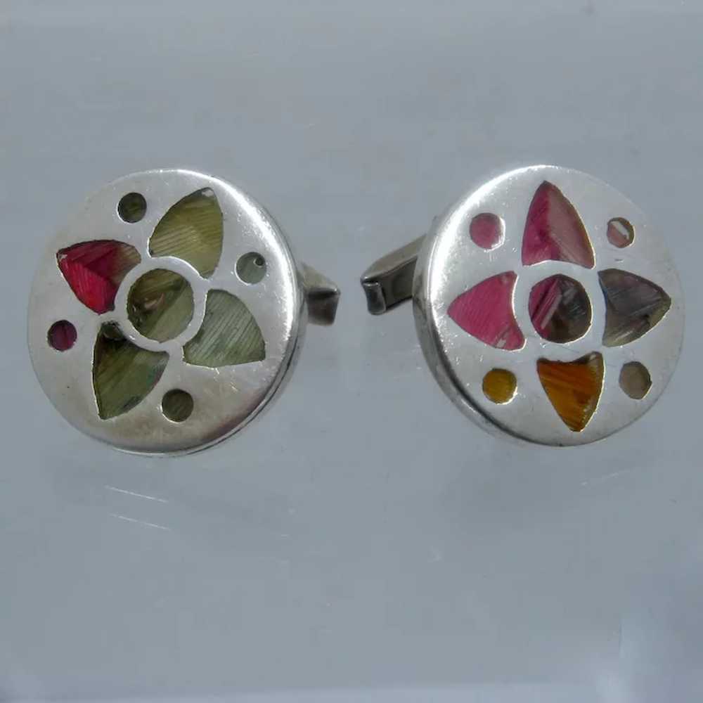 Vintage Sterling Butterfly Wing Inlay Cufflinks - image 2