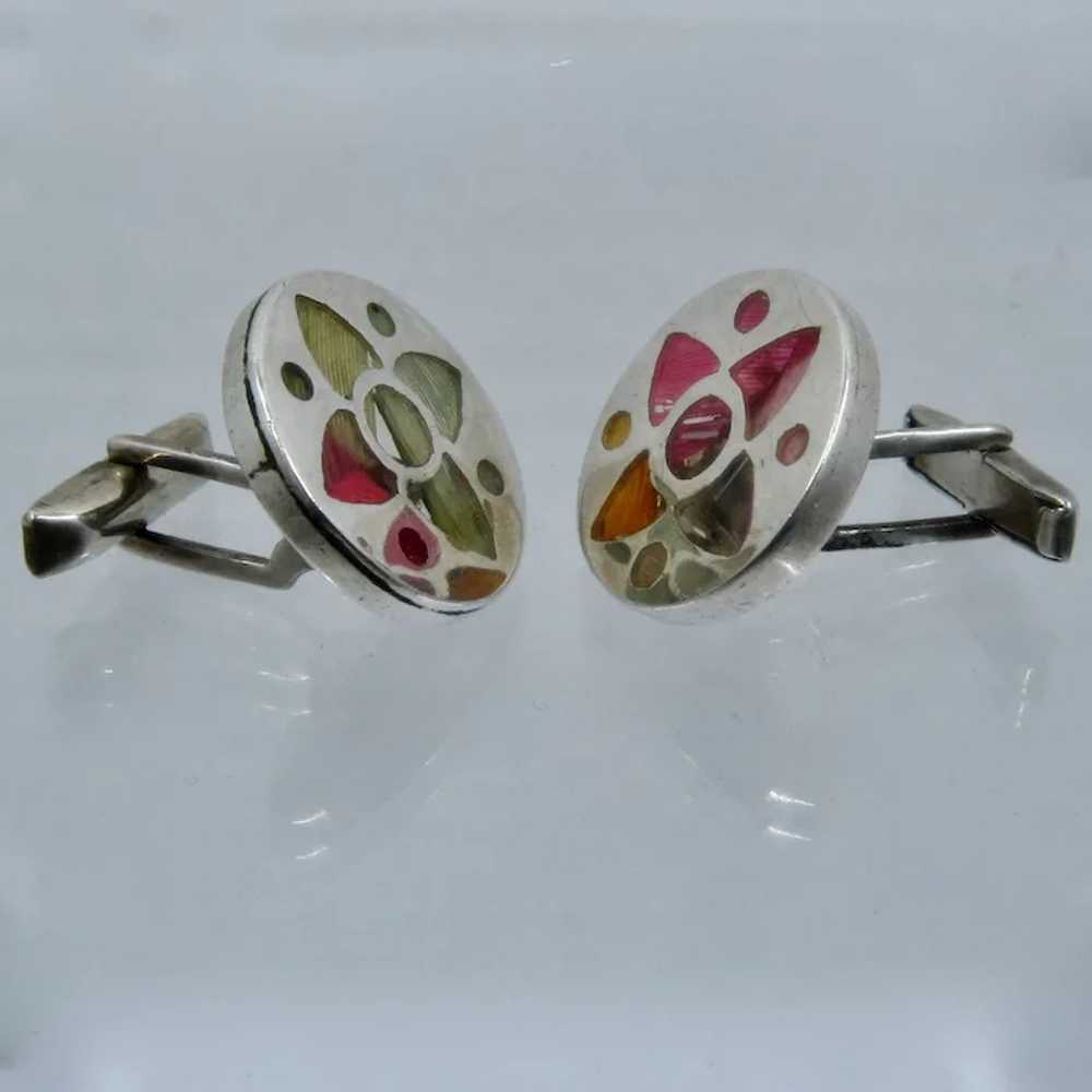 Vintage Sterling Butterfly Wing Inlay Cufflinks - image 3
