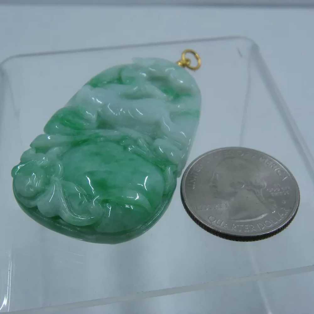 18K Apple Green Jadeite Running Deer Peach Bat Pe… - image 11