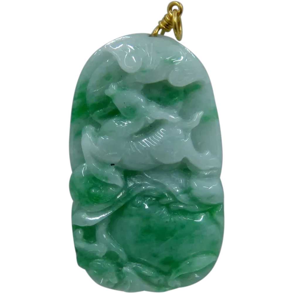 18K Apple Green Jadeite Running Deer Peach Bat Pe… - image 1