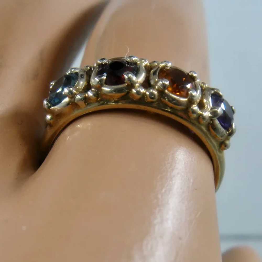 Vintage 14K Four Gemstones Double Band Mother's R… - image 10