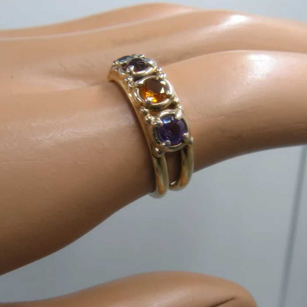 Vintage 14K Four Gemstones Double Band Mother's R… - image 11