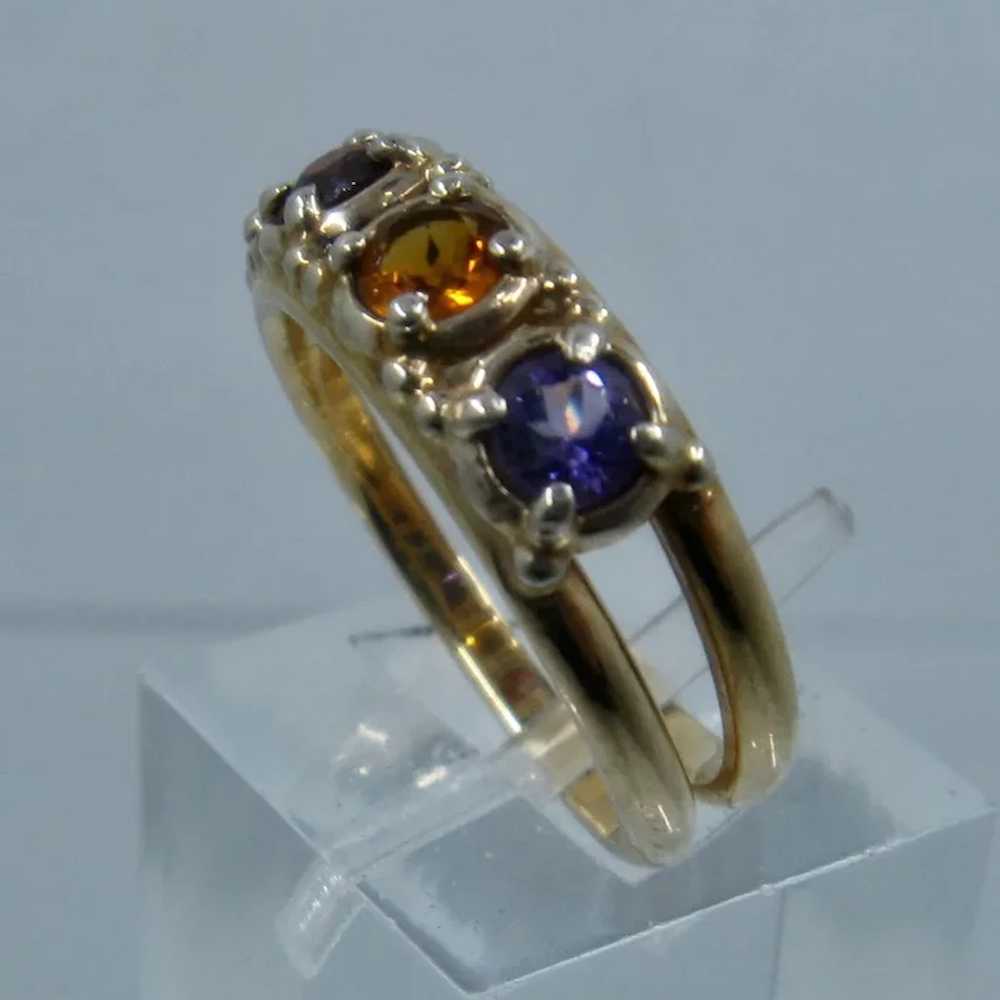 Vintage 14K Four Gemstones Double Band Mother's R… - image 2