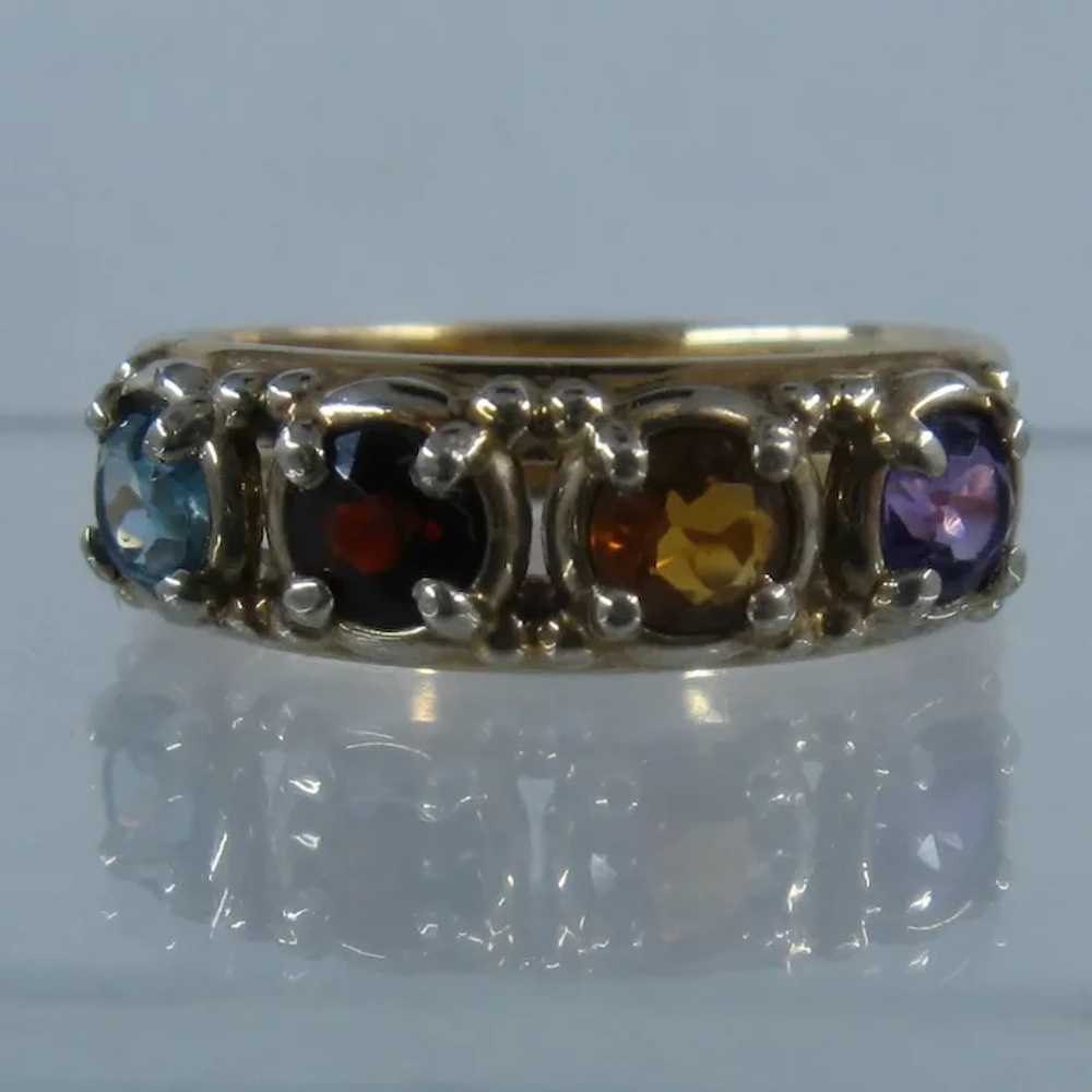 Vintage 14K Four Gemstones Double Band Mother's R… - image 3