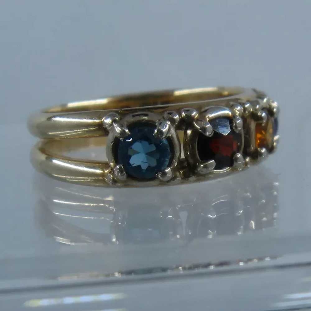 Vintage 14K Four Gemstones Double Band Mother's R… - image 4