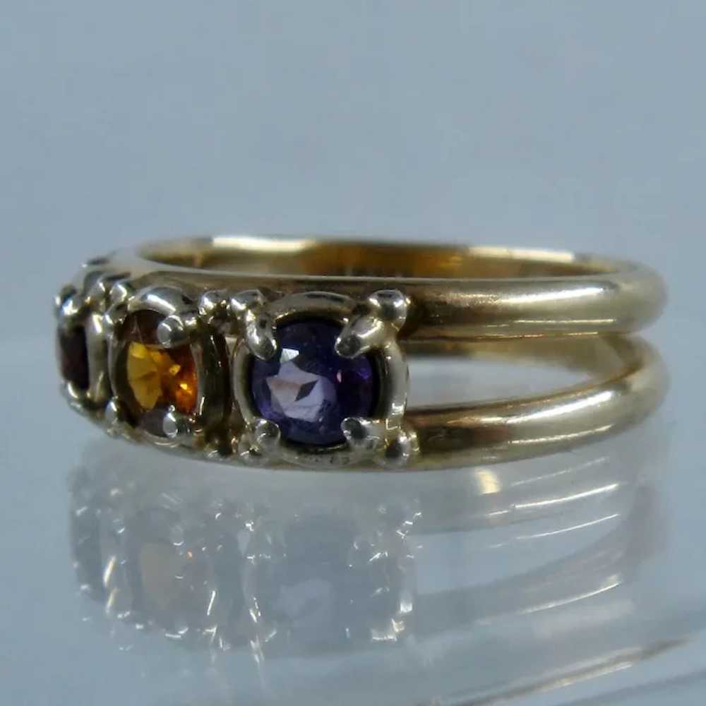 Vintage 14K Four Gemstones Double Band Mother's R… - image 5