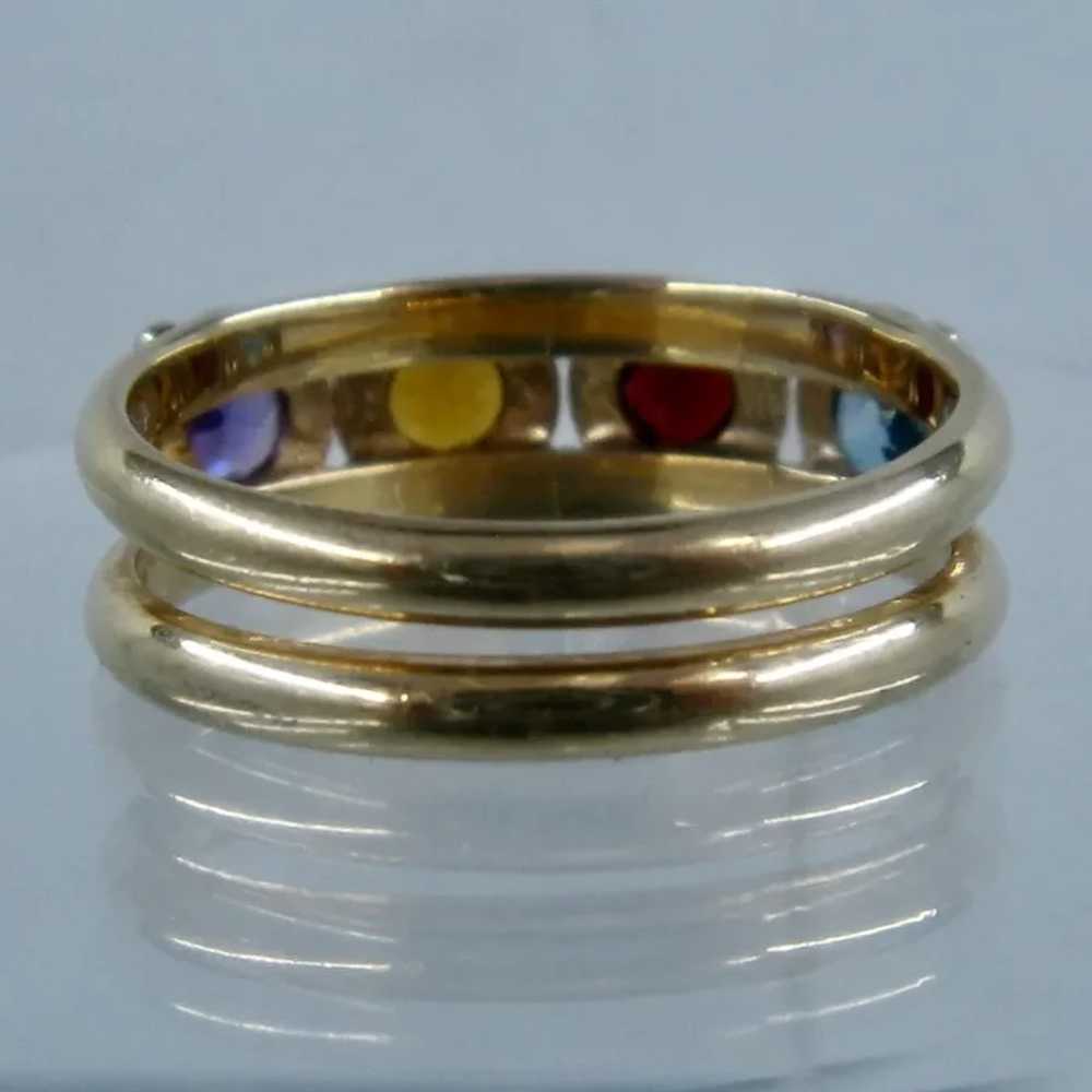 Vintage 14K Four Gemstones Double Band Mother's R… - image 7