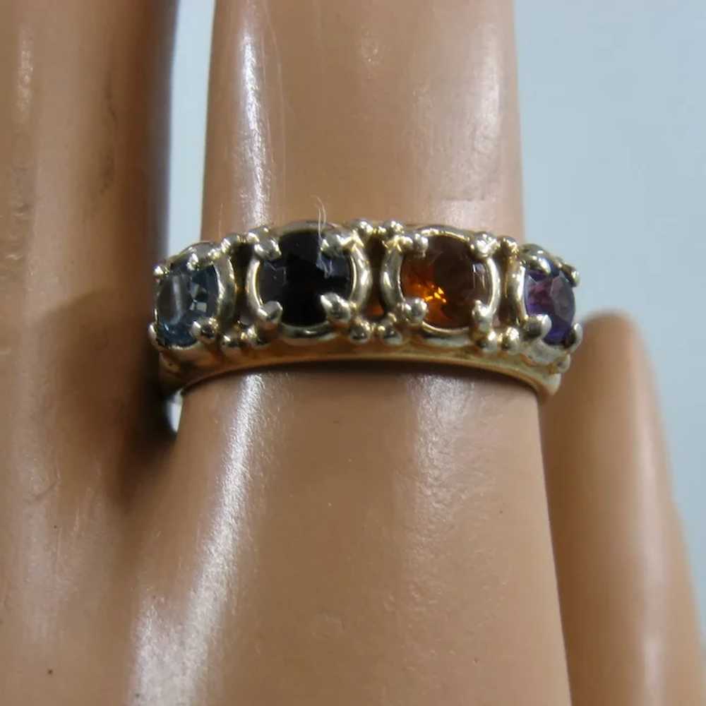 Vintage 14K Four Gemstones Double Band Mother's R… - image 9