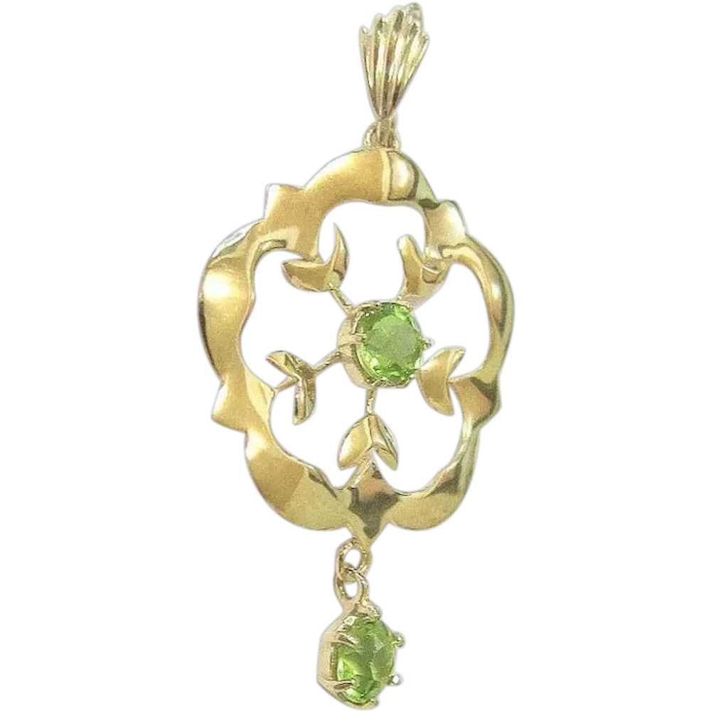 European 9CT Yellow Gold Peridot Drop Dangle Pend… - image 1