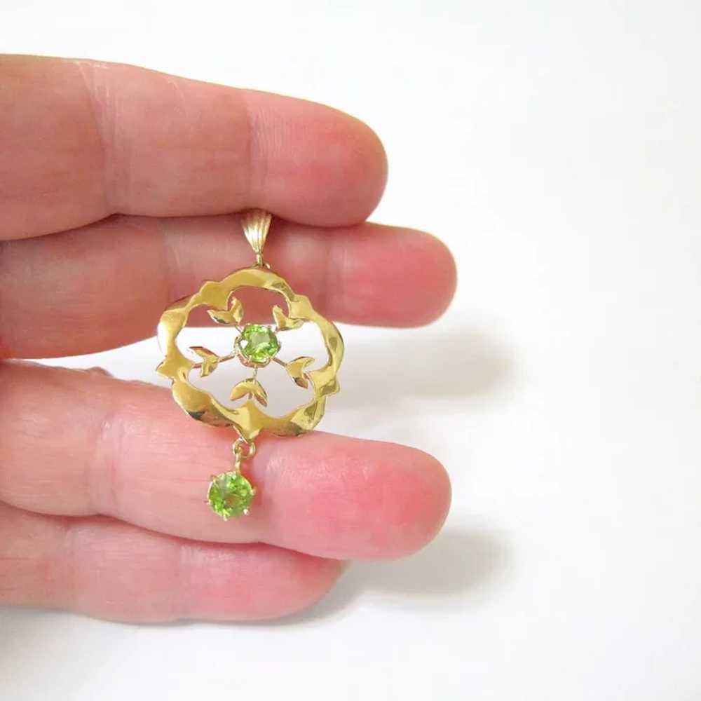 European 9CT Yellow Gold Peridot Drop Dangle Pend… - image 3