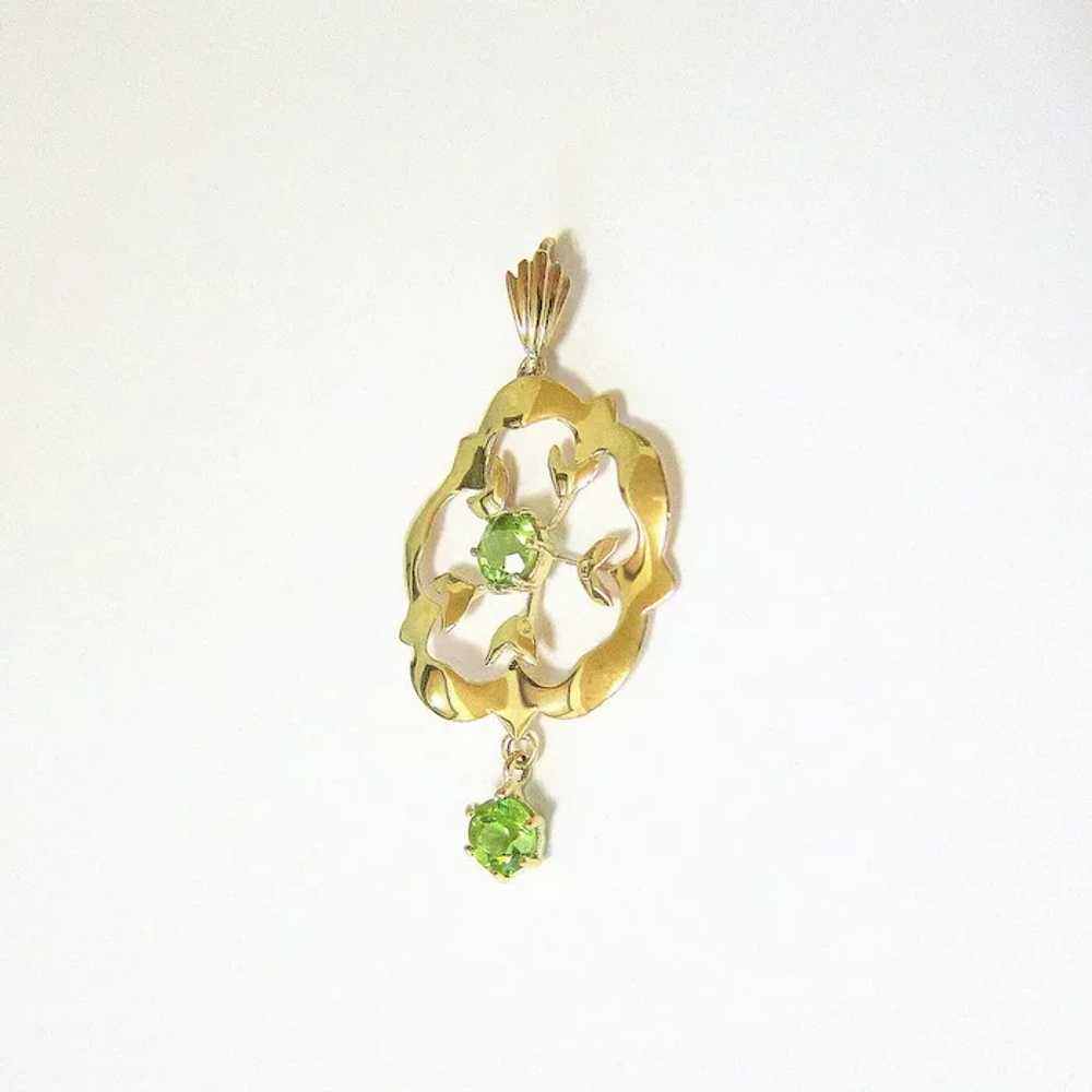 European 9CT Yellow Gold Peridot Drop Dangle Pend… - image 5