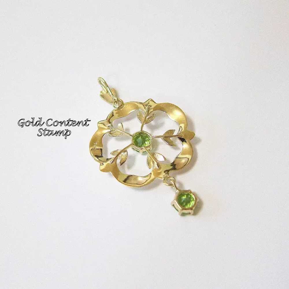 European 9CT Yellow Gold Peridot Drop Dangle Pend… - image 7