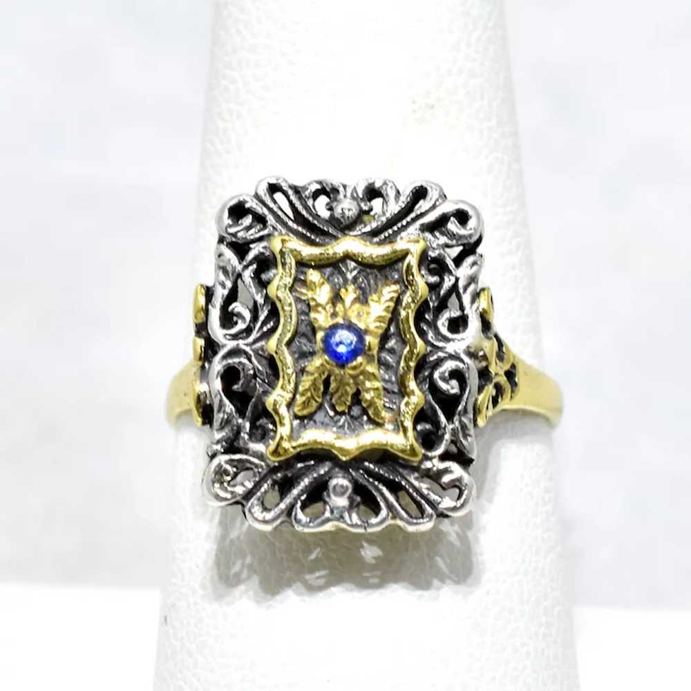 Vintage Italian 18k/Silver Blue Spinel Ring - image 3