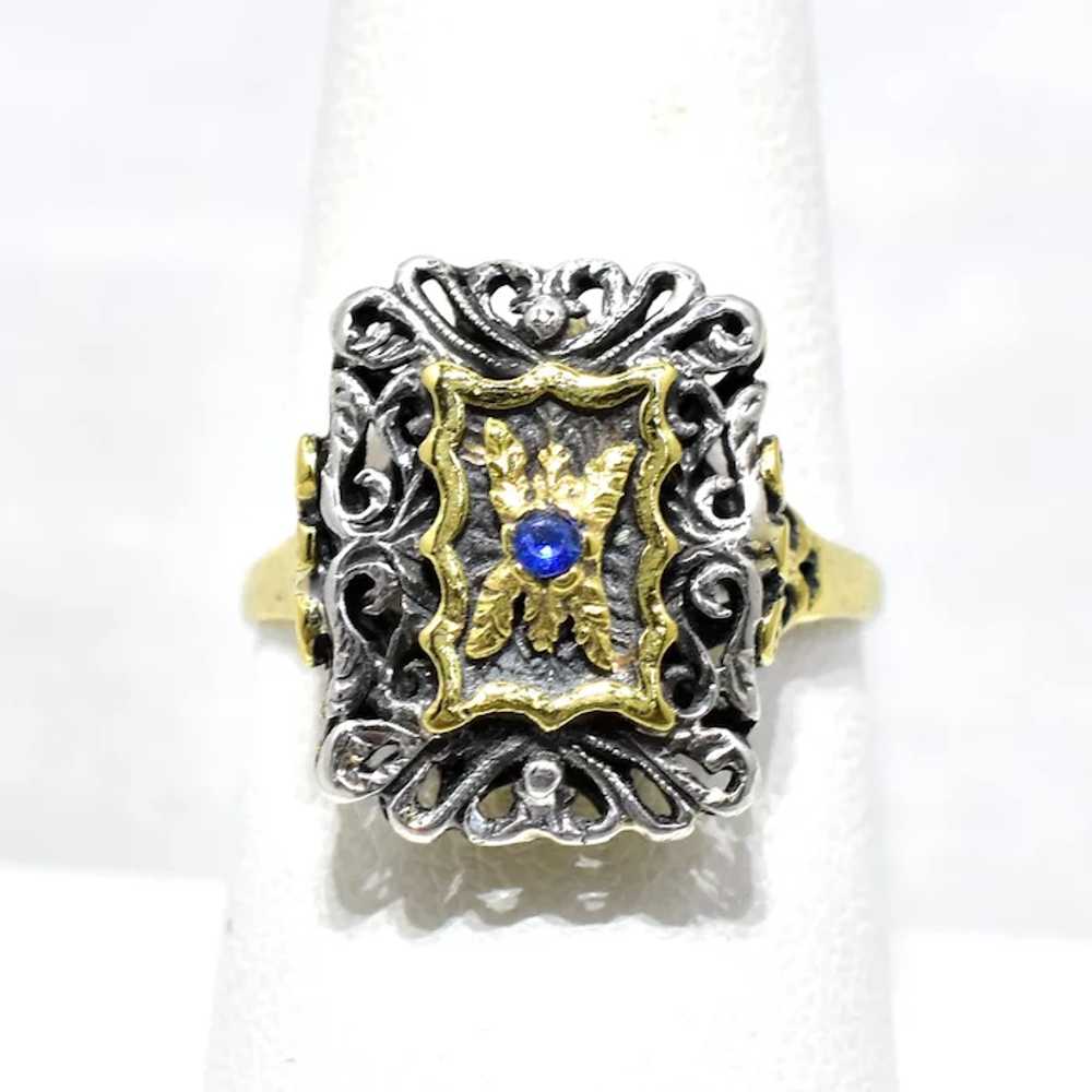 Vintage Italian 18k/Silver Blue Spinel Ring - image 4