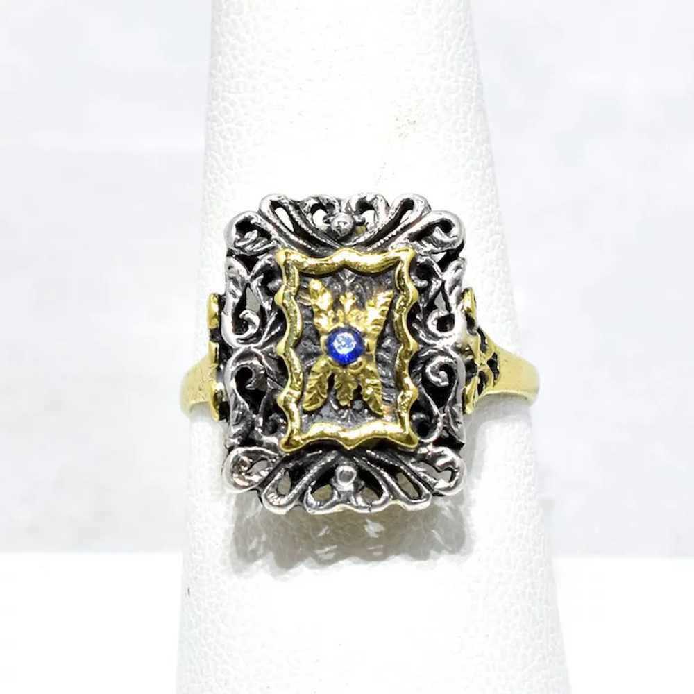 Vintage Italian 18k/Silver Blue Spinel Ring - image 9
