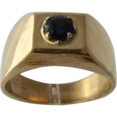 Ca 1950 Heavy Mens 14K  Sapphire Ring Size 10 3/4