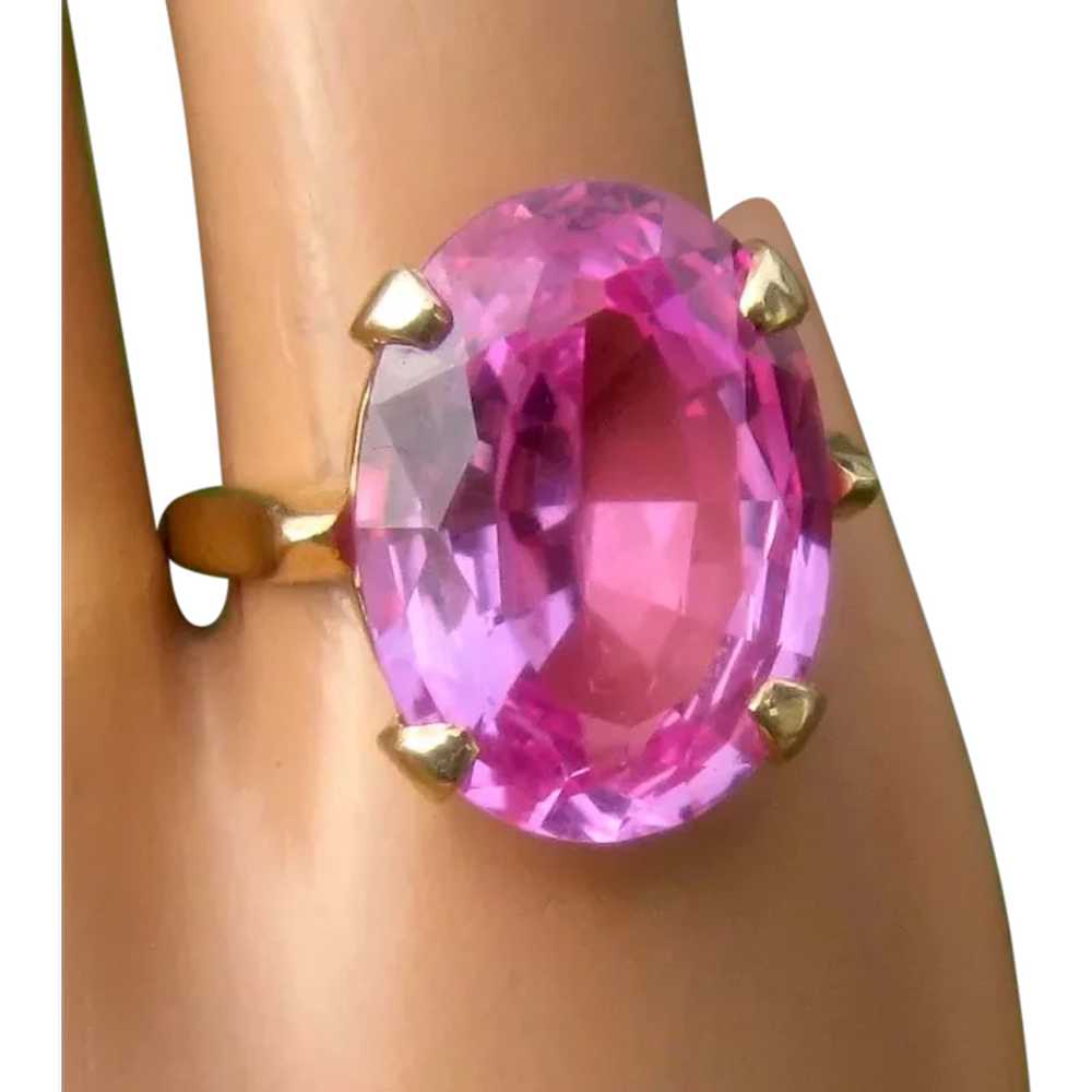 Vintage 14K Pink Sapphire Cocktail Ring 15 Carats… - image 1